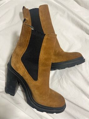 Marc Fisher Brown Suede Chunky Lug Heel Chelsea Boots